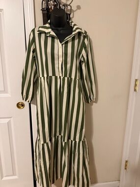 Rachel Zoe Green and Cream Striped Maxi Dress- size small